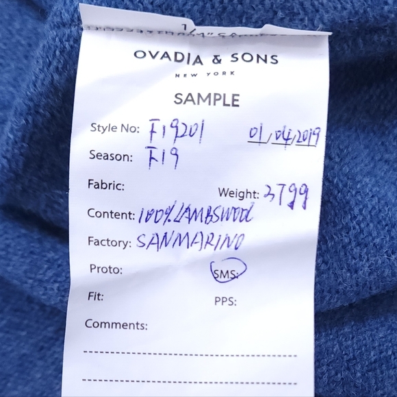 Ovadia & Sons Blue 100% Lambswool Cardigan Sweater Patches Sample Piece Size 2X - Picture 4 of 9